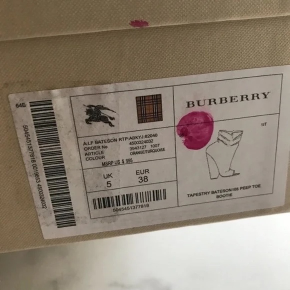 100% AUTHENTIC Burberry Multicolor Tapestry Bateson Peep Toe Bootie Size 38 - Picture 8 of 8